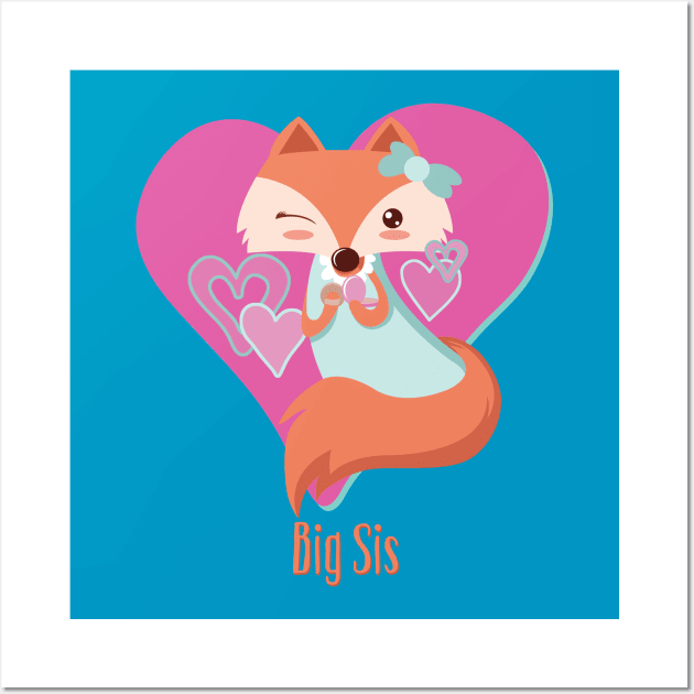 Kids Big Sis Older sister Little Girl Fox T Shirt Wall Art by LittleBean